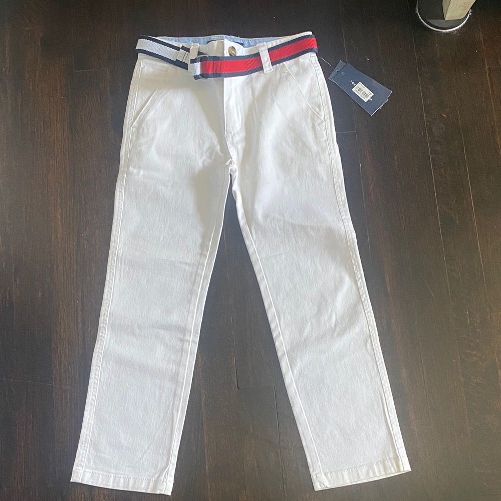 Tommy Hilfiger White Kids Casual Pants with Red and Blue Belt